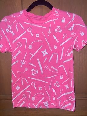 SPY NINJAS Pink Short Sleeve Tee with White Ninja Tool Motifs